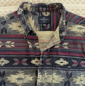 Men's Large Aztec Patterned Flannel Shirt